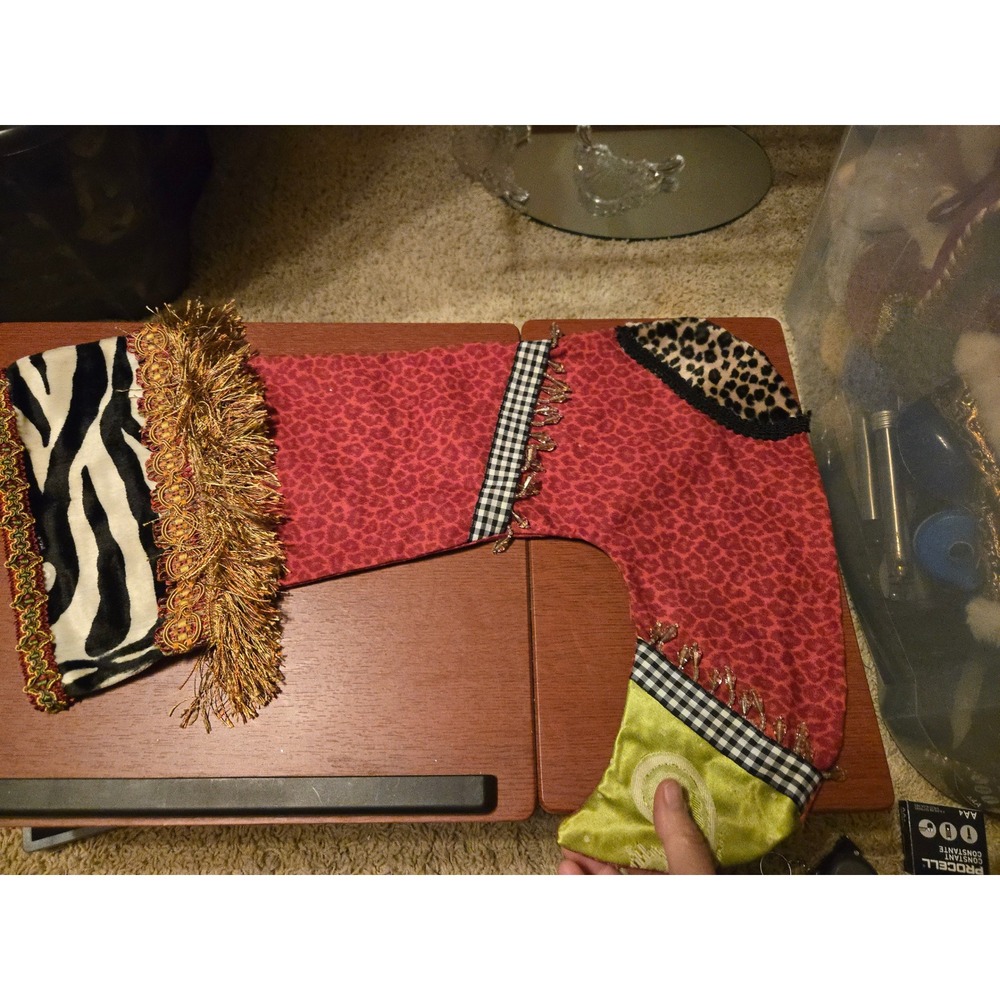 Maximalist Patchwork Christmas Stocking Animal Print Leopard Zebra Faux Fur Gold
